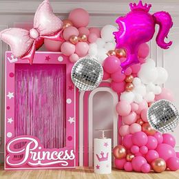 Décoration de fête guirlande de ballons roses Disco boule arc couronne princesse étoile arc Kit pour anniversaire bébé douche