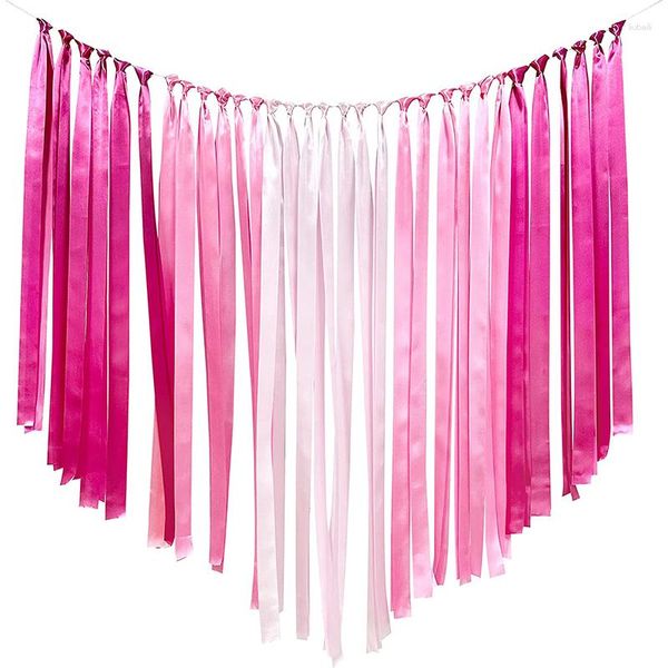 Decoración de fiesta rosa niña cumpleaños telón de fondo cortina decoraciones cinta de satén flecos Streamer colgante Baby Shower Backgrond Decoración