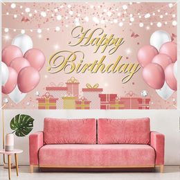 Feestdecoratie roze goud gelukkige verjaardag banner achtergrond meisje 18e 30e decor pografische rekwisieten baby shower benodigdheden