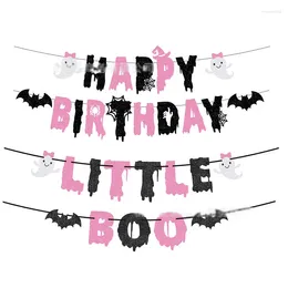 Decoración de fiesta Pink Happy Birthday Little Boo Banner para Halloween Girl Baby Shower The Spooky One 1st Decoraciones