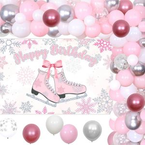 Décoration de fête Pink Ice Skating Decorations d'anniversaire pour filles ballons Garland Snowflake Happy Ftedrop