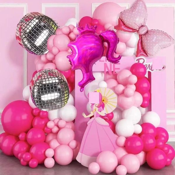 Décoration de fête Pink Princess Balloon Garland Arch Kit For Girls Mariage d'anniversaire Mariage Bridal Baby Shower Background Decorations Supplies