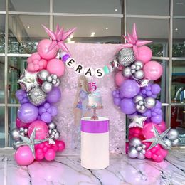 Feestdecoratie roze paarse zilveren ballon slinger boogkit 171pcs disco voor meisje sweet16 prinses verjaardag muziek fans concert prom