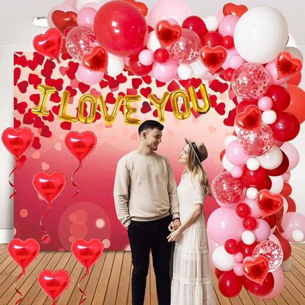 Décoration de fête Ballons blancs rouges roses réutilisables Pétales de rose Saint-Valentin Balon Garland Kit avec du feu d'amour pour anniversaire de mariage