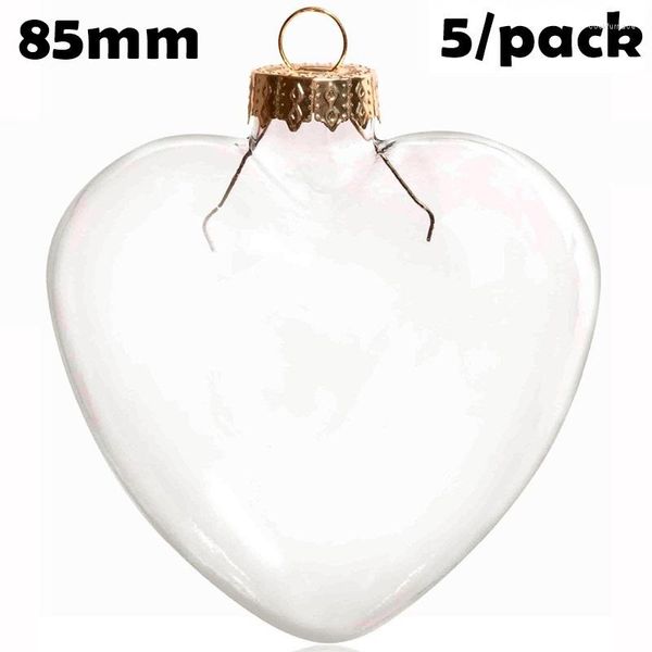 Promoción de decoración de fiestas: adorno navideño transparente que se puede pintar con bricolaje, corazón de cristal de 85 mm, paquete de 5