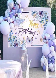 Party Decoration Purple Butterfly Birthday Backdrops for Girl Decor Props Kids Babyshower Po Pography Background1459290