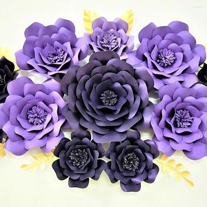 Décoration de fête Fleurs en papier violet Décorations pour mur Grande rose artificielle Mariage Fiançailles Douche nuptiale Pièce maîtresse