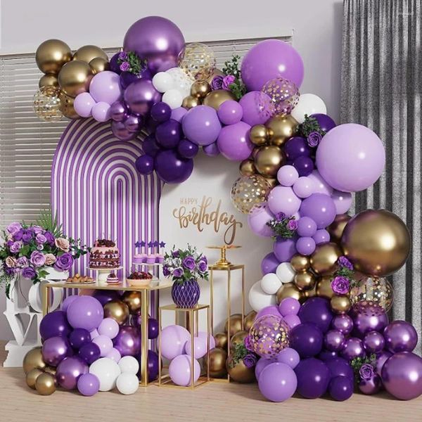 Decoración de fiestas Decoración de bodas púrpura Globos Garland Metal Metal Confeti Confeti Arco Baby Shower Baby Shower Globos