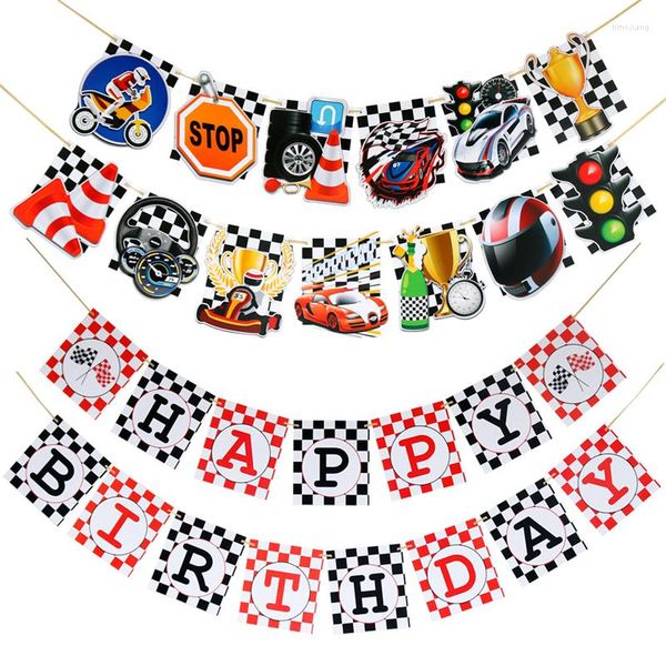 Décoration de fête voiture de course joyeux anniversaire bannières papier bruant guirlande thème décorations enfants faveurs bébé douche fournitures