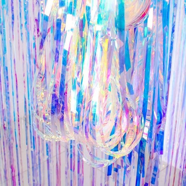 Party Decoration Rain Silk rideau anniversaire arc-en-ciel Tassel Ribbon Laser Stage de graduation Pull Flower Wedding 2021184S