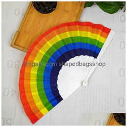 Décoration de fête Rainbow Hand Held Tissu Fan pour la danse en plastique en gros Pliant Props WB500 Drop Livraison Home Garden Festive Supplie DHB4O