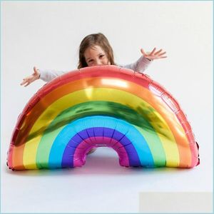 Décoration de fête Arc-en-ciel Gonflage Ballon Enfant Fête D'anniversaire Hélium Airballon Film En Aluminium 93X59Cm Grande Taille Matic Scellage 2 1 Dh9A8