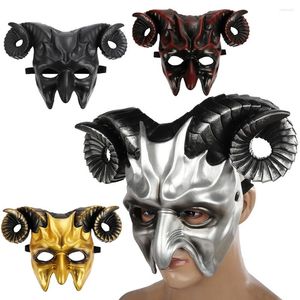 Decoración de fiestas Ram Horns Mask Demon Half Face Maskhalloween Cosplay Masquerada Juegos de terror Costros Accesorios Suministros Suministros