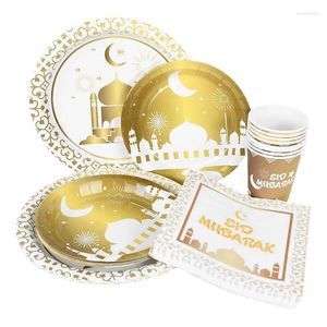 Décoration de fête Ramadan Mubarak Palace Design vaisselle jetable assiettes en papier tasses pour la maison musulman islamique Festival Eid décor