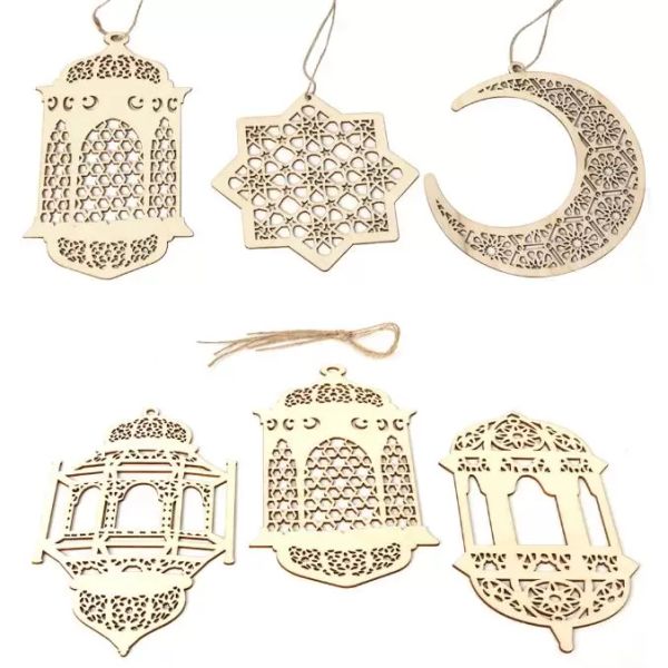 Décoration de fête Ramadan décor en bois Eid Mubarak musulman lune étoile plaque creux pendentif Festival islamique événement GWB13486