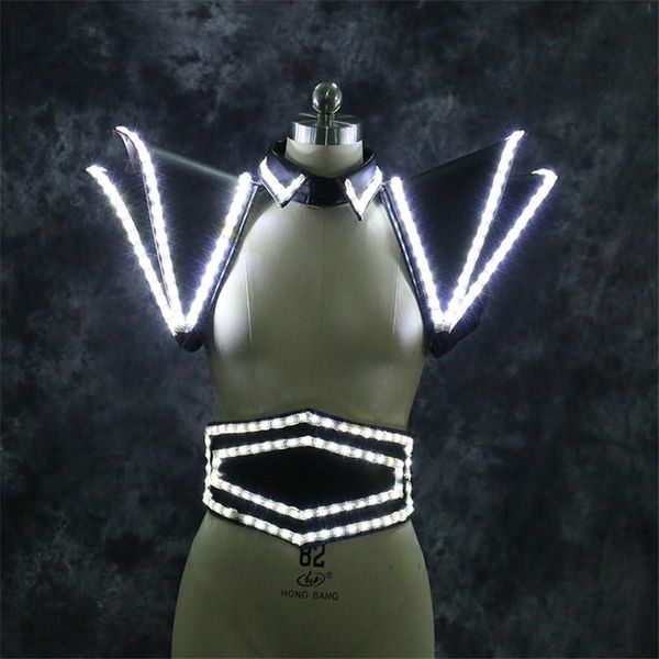 Décoration de fête RE40 Ballroom Dance Costumes de lumière LED Dj Lumineux Épaule Scène Porte Outfit Armure Gilet Vêtement Robot Hommes Costume Effectuer DS