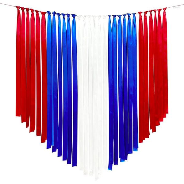 Decoración de fiesta, rojo, azul, blanco, 4 de julio, telón de fondo, decoraciones, cinta, flecos, serpentinas para el Día de la Independencia de EE. UU., decoración de cumpleaños