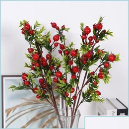 Décoration de fête Red Small Pomegranate Berries Fausses plantes pour table d'accueil Fleur Artificielle Christmas Dec Drop Livrot 2021 OTXM3