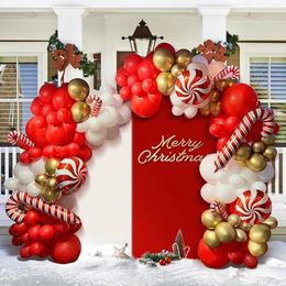 Party Decoratie Red Wit Balloon Garland Kerstmis Candy Cane Foil Ballonnen Huisjaar 2024 Decor Birthday