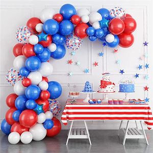 Party Decoratie Red Witblauwe Ballon Garland Arch Kit Confetti Set Star Foil Ballonnen voor verjaardag 4 juli Patriotic Labour Day Baseball Supplies MJ0785