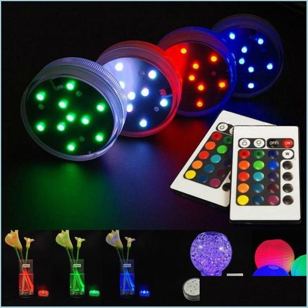 Décoration de fête Télécommandée Submersible Vase Fish Tank Décoration Lampe 10 Led Colorf Changé Veilleuses Étanches Pour Wedd Dhner