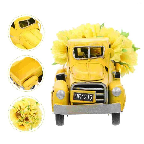 Decoración de fiestas Decoración de mesa de comedor retro Estantes de modelos de camiones amarillos Artículos decorativos Festival del letrero Spring