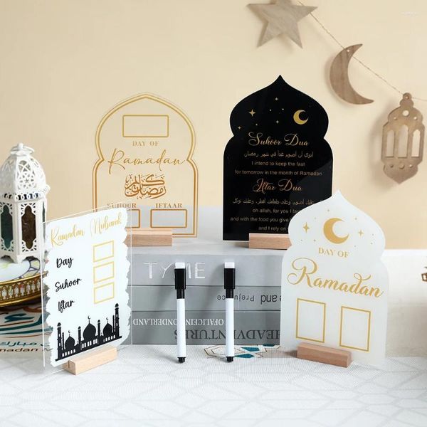 Décoration de fête réutilisable Acrylique Ramadan Calendrier Board Base Table Ornement de la table de base avec stylo Mubarak Eid Advent Day Suhoor Iftaar Countdown