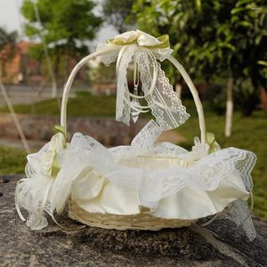 Feestdecoratie Lint Kant Bruiloft Bloemenmeisje Mand Romantische Container Ceremoniebenodigdheden Satijn
