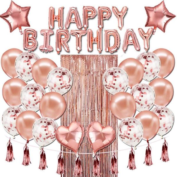 Decoración de fiesta Juego de globos de oro rosa Happy 18 30 40 50 Lámina de cumpleaños Helio Baby Shower Aniversario Decoración