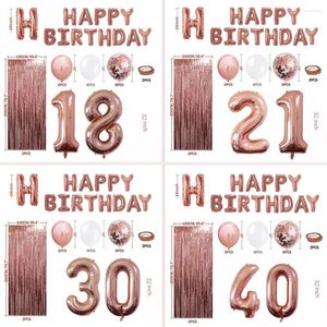 Décoration de fête Rose Gold Birthday Girl Happy Banner Confetti Balloons pour 18 21 30 40e décorations