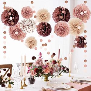 Décoration de fête Rose Rose Bourgogne Décorations de mariage Papier Pom Poms Dots Guirlandes Suspendues Toile de Fond Pour Sweet 16 18 Anniversaire Décor