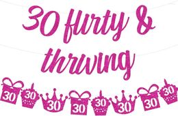 Decoración de fiesta Rosa roja/azul 30 Flirty Thriving Themed 30th Birthday Banner Garland Set Decoraciones para hombres o mujeres