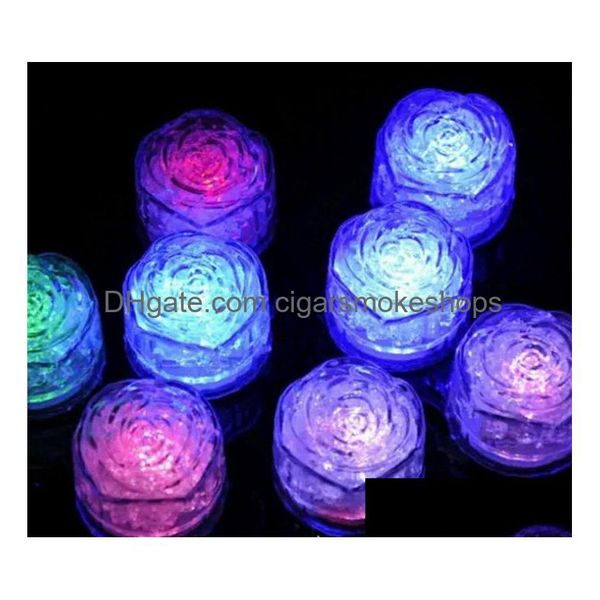 Décoration de fête Roselight LED Ice Cubes - Accessoires activés par le toucher Colorf avec forme de rose à détection d'eau et livraison directe de simulation de barre H Dhstu