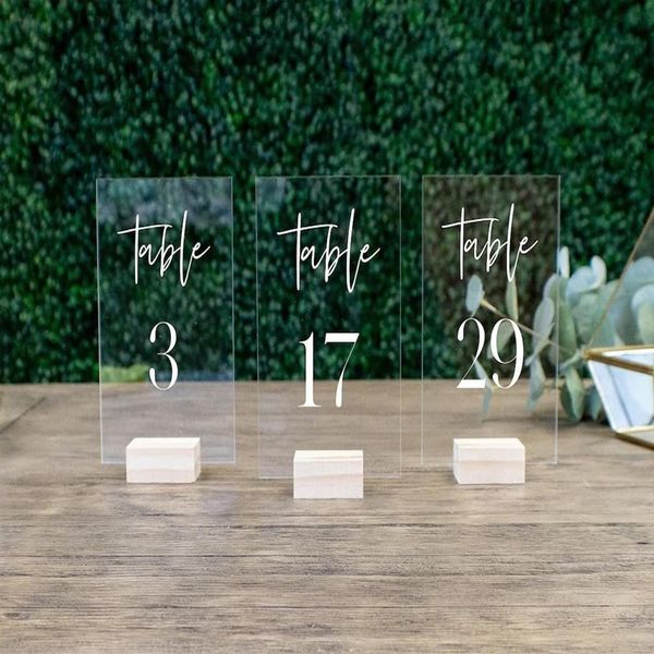 Decoración de fiesta Números de mesa de madera rústica Números de boda con soportes Caligrafía acrílica Señalización de boda Número claro Stand237i