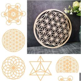 Party Decoratie Sacred Geometrie Bloem van het leven Energie Mat Wood Slice Basis Zuivering Kristallen Helende schijf zoals voor thuiswanddecor Dhnrj