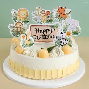 Feestdecoratie safari dieren cake toppers cartoon cupcake wrapper jungle verjaardag kinderen jongen wilde één benodigdheden