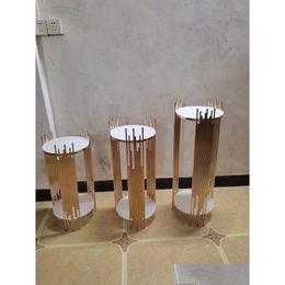 Party Decoration Set Of 3 Pcs Plinth Gold Round Metal Plinths Wedding Backdrop Stand Columns Cylinders Baby Shower Dessert Table Pilla Dhm2G