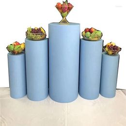 Décoration de fête ensemble de 5 bleu rose blanc or ruban rond pilier gâteau support cylindre socle fer piédestal pour mariage Yudao326