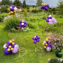 Decoración de fiesta Marco de estante Arco Telón de fondo Globo Soporte Fondo Metal Wwhite Chapado en oro Puerta de flores al aire libre Entrega de gotas Inicio G Otyll