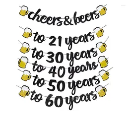 Décoration de fête brillante avec des bières pour 30e, 21, 40, 50, 60 ans, bannières d'anniversaire, guirlande de bière en poudre d'or noir, pour adultes