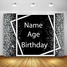 Decoración de fiesta, caja plateada, purpurina, fondo de cumpleaños, nombre personalizado, fondo de tela para bebé, aniversario, bautismo, graduación, Banner