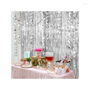 Feestdecoratie Zilver Fringe Klatergoud Gordijnen Achtergrond Decoraties Met Glitter Cirkel Slingers Streamer Pobooth Props Achtergrond