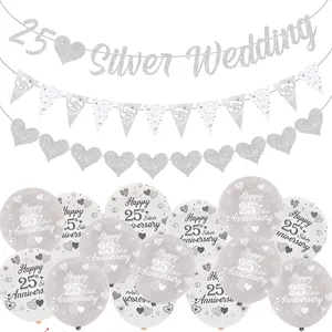 Party Decoration Silver Glitter Banners voor jubileumbuntingvlag en ballonnen 25e paar decoraties