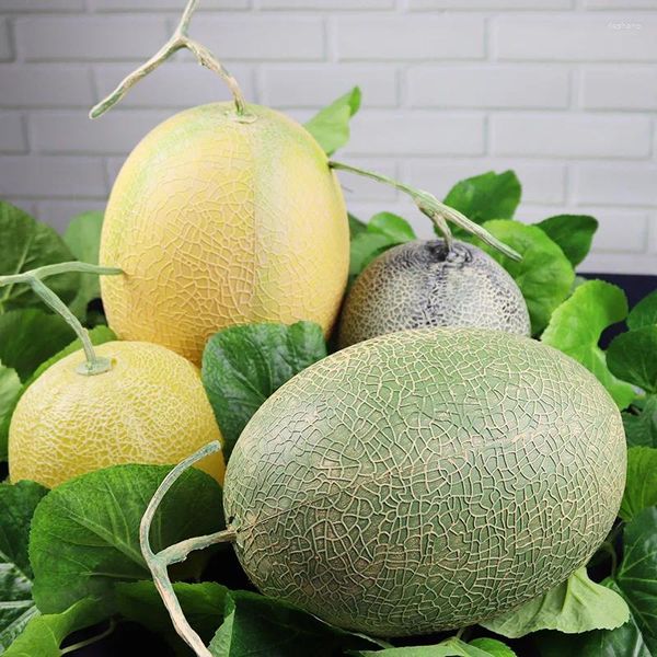Simulación de decoración de fiesta Cantaloupo imitación artificial Hami Melon High Fake Fruit Diy Crafts Decoración para casa de cocina en casa Tienda de cocina