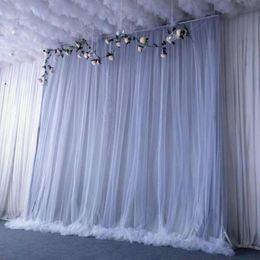 Decoración de fiestas Sliver Grey Tul Chiffon Backdrop para nupcial Cortina de boda de la ducha Corta PO Booth Background