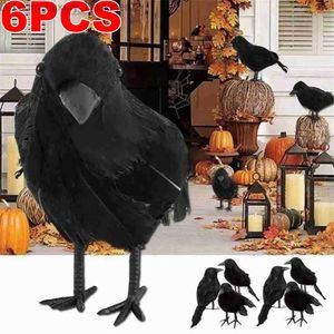 Decoración de fiesta Pequeña simulación pájaro falso realidad Halloween modelo de cuervo negro decoración del hogar animal horror juguete captura de ojos peso ligero Z230803
