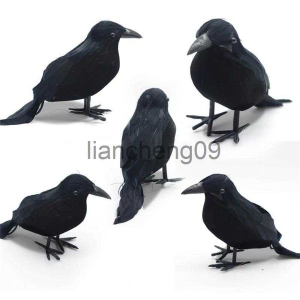 Décoration de fête petite simulation faux oiseau réaliste Halloween modèle de corbeau noir décoration de la maison animal effrayant jouets accrocheur léger x0905