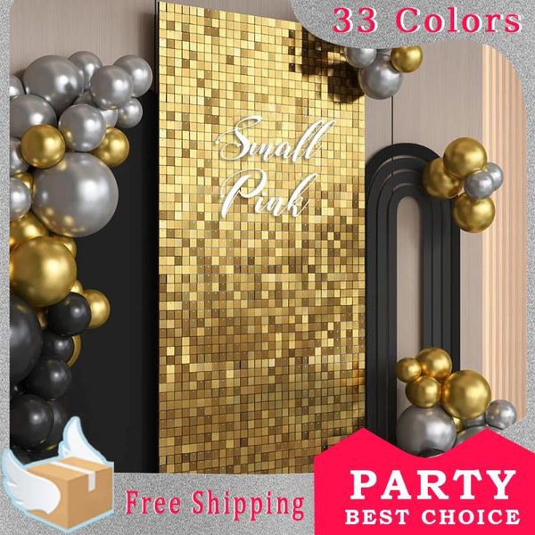 Decoración de fiesta SmallPink 6-18 unids 3D Bling Sparkle Paneles de lentejuelas Shimmer Fondo de pared para cumpleaños Mariage Evento Decoraciones de color dorado