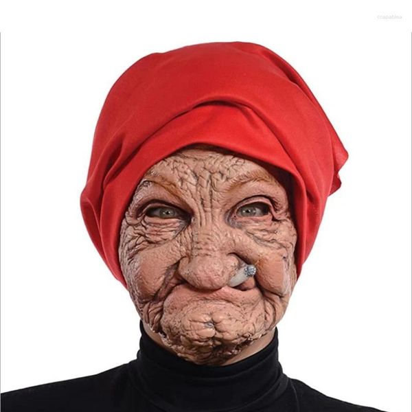 Decoración de fiesta Fumar Vieja Abuela Máscara Halloween Mujeres Abuela Látex Máscaras de Cabeza Completa Horror Realista Divertido Cosplay Disfraz Prop