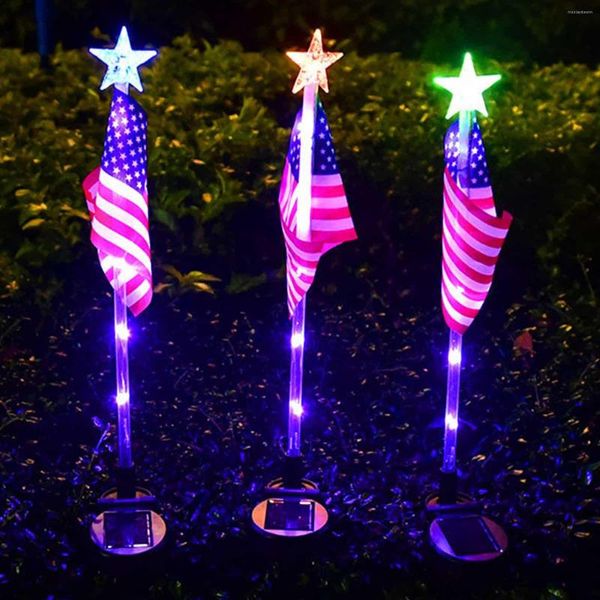 Décoration de fête à énergie solaire drapeau américain jardin lumière LED mât de drapeau lumières avec U.S.Flag 4 juillet drapeaux extérieur